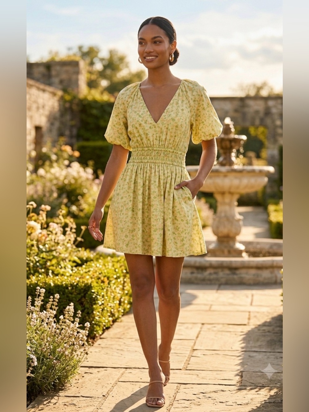 NWT V-Neck Mini Dress in Lemon Green